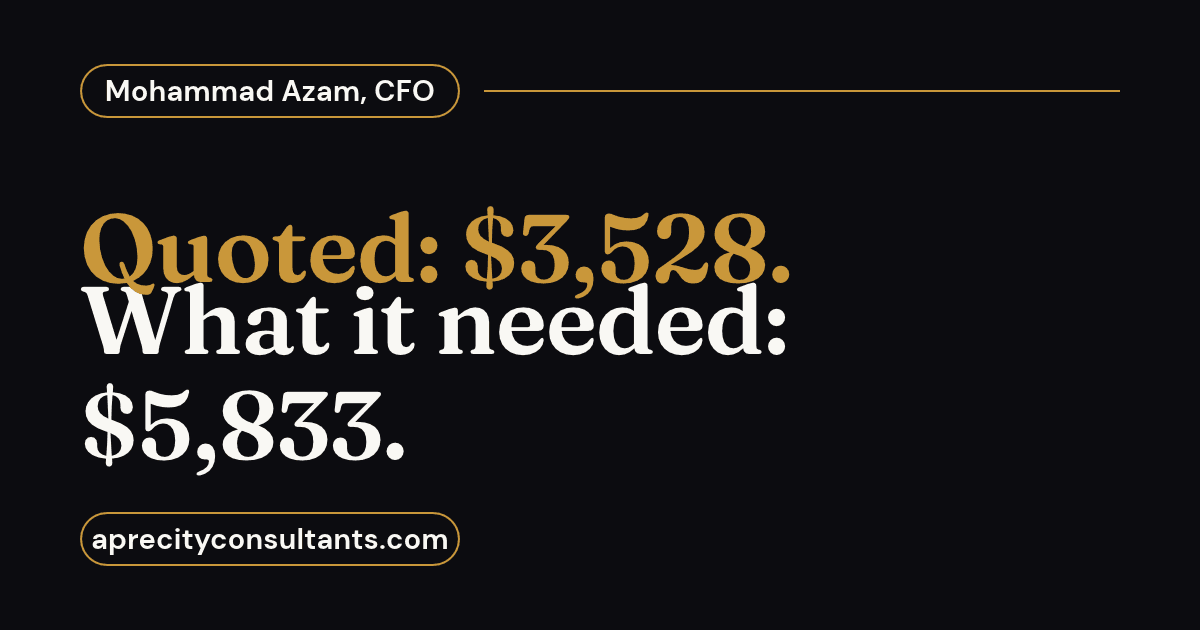 Quoted: $3,528. What it needed: $5,833.
